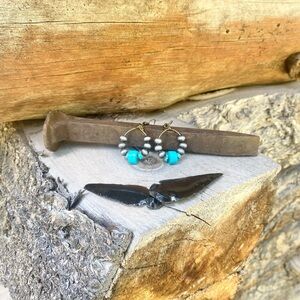Handmade Turquoise & Navajo Pearl Hoop Earrings